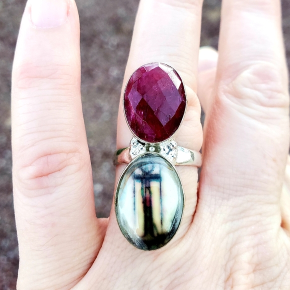 New Unique Fancy Glass Protection Faceted Cherry Ruby 925 Silver Magic Ring. - Picture 7 of 16